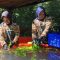 DIPANEN : Petani asal Kampung Lio, Desa Sirnajaya, Kecamatan Warungkiara, Kabupaten Sukabumi, saat memanen pisang cavendish.(FOTO : DENDI/RADAR SUKABUMI)
