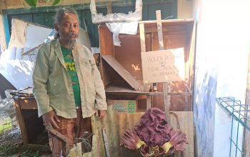 Bunga bangkai yang mekar di halaman rumah warga Gang Binaan RT 5 RW 4, Kelurahan Tanah Sareal, Kecamatan Tanah Sareal, Kota Bogor. (Foto : Reka Faturachman/Radar Bogor)