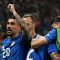 Penyerang Italia Mattia Zaccagni (kiri) merayakan dengan rekan satu timnya mencetak gol pertama timnya selama pertandingan sepak bola Grup B UEFA Euro 2024 antara Kroasia dan Italia di Stadion Leipzig di Leipzig, Senin (24/6/2024). (AFP/Gabriel Bouys)