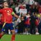 Gelandang timnas Spanyol, Rodri merayakan kemenangan La Roja atas Italia pada pertandingan kedua grup B Piala Eropa 2024 yang berlangsung di Arena AufSchalke, Gelsenkirchen, Jerman, Jumat dini hari WIB (21/6/2024). (AFP/Patricia).