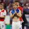 Gelandang Kroasia Luka Modric (tengah) bereaksi pada akhir pertandingan sepak bola Grup B UEFA Euro 2024 antara Kroasia dan Italia di Stadion Leipzig di Leipzig pada Senin (24/6/2024). (AFP/Odd Andersen)