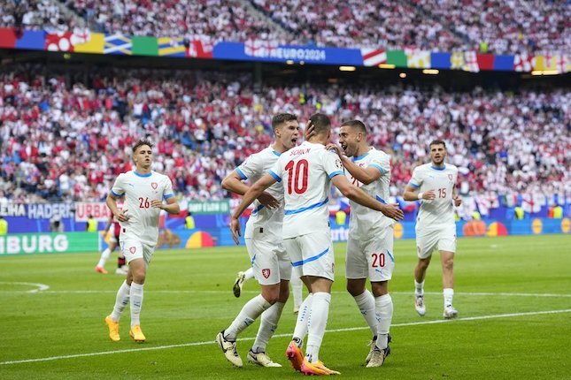Selebrasi gol pemain Ceko, Patrik Schick, di laga Georgia vs Ceko pada matchday 2 Grup F (c) AP Photo/Ebrahim Noroozi