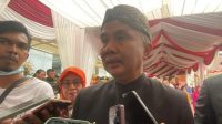 Penjabat Gubernur Jawa Barat Bey Triadi Machmudin dalam peringatan Hari Jadi Bogor atau HJB ke-542 di Cibinong, Kabupaten Bogor, Senin (3/6/2024).