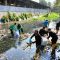 MEMBERSIHKAN : Personel DLH Kabupaten Sukabumi saat aksi bersih bersih sampah di sungai Cipalabuan, Kelurahan/ kecamatan Palabuhanratu, Kabupaten Sukabumi. (FOTO : NANDI/ RADARSUKABUMI)