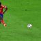 Pesepak bola Spanyol Nico Williams Jr menendang bola ke gawang yang dikawal kiper Georgia, Mamardashvili, dalam pertandingan babak 16 besar Piala Eropa 2024, di Stadion Cologne, Jerman, Senin (1/7/2024). (AFP)