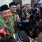Ketua Umum PP Muhammadiyah Haedar Nashir (kedua kiri) bersama Sekertaris Umum PP Muhammadiyah Abdul Mu'ti (kiri) menjawab pertanyaan wartawan saat jumpa pers Konsolidasi Nasional Muhammadiyah di Universitas Aisyiyah (Unisa) Yogyakarta, Sleman, D.I Yogyakarta, Minggu (28/7/2024).  (ANTARA FOTO/Andreas Fitri Atmoko/agr/Spt)
