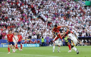 Mikel Merino mencetak gol kemenangan untuk Timnas Spanyol dalam pertandingan perempat final Piala Eropa 2024 lawan Jerman di Mercedes-Benz Arena pada Sabtu (6/7/2024). (Dok-UEFA)