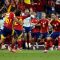 Pemain Spanyol merayakan kemenangan atas Prancis di semifinal Euro 2024. (c) AP Photo/Hassan Ammar