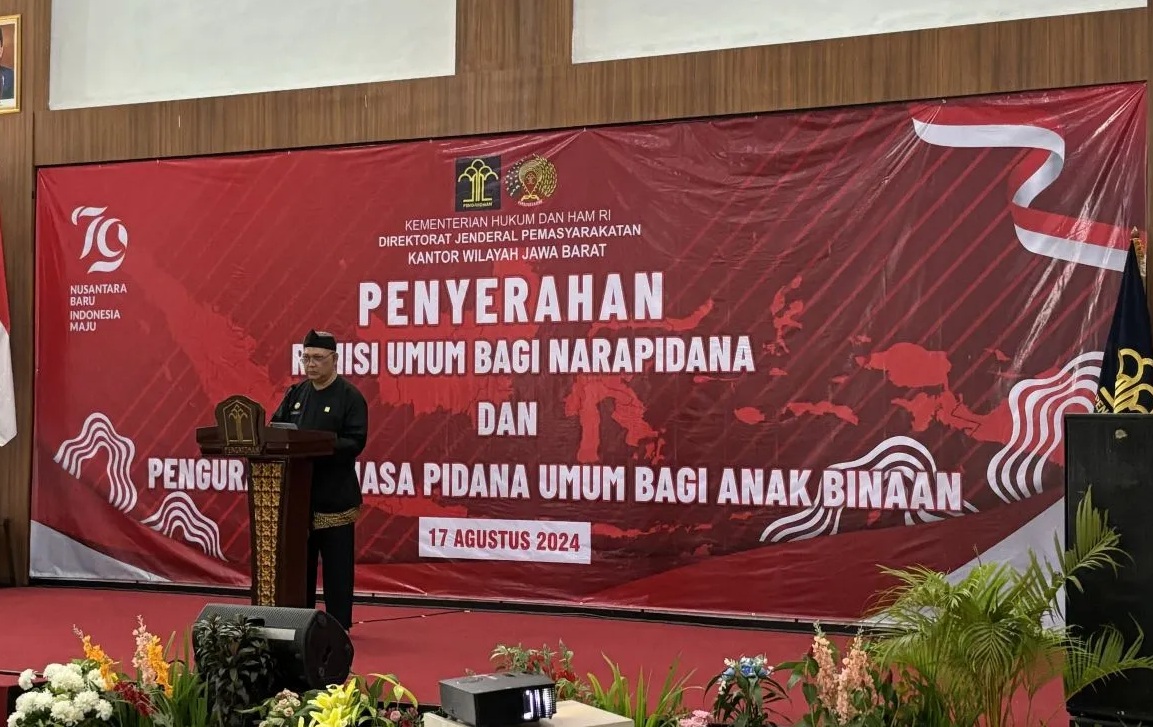 Kadivpas Kemenkumham Jawa Barat Robianto saat memberikan paparan di Lembaga Pembinaan Khusus Anak (LPKA) Kelas II Bandung, Kota Bandung, Jawa Barat, Sabtu (17/8/2024). (Rubby Jovan)