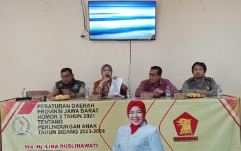 Anggota DPRD Provinsi Jawa Barat dari Fraksi Gerindra Lina Ruslinawati kembali melakukan penyebarluasan peraturan daerah (Perda) Provinsi Jawa Barat No.3 tahun 2021 tentang penyelenggaraan perlindungan anak.