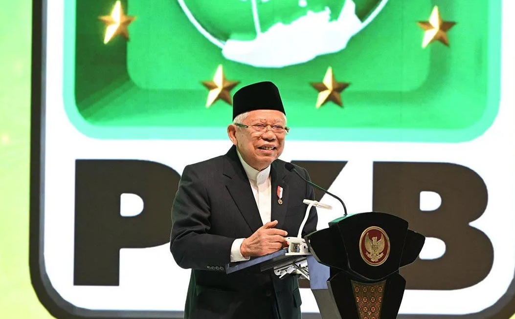 Wakil Presiden Ma'ruf Amin memberi sambutan pada pembukaan Muktamar VI Partai Kebangkitan Bangsa (PKB) di Kabupaten Badung, ?Bali, Sabtu (24/8/2024). (Sekretariat Wakil Pres)