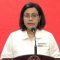 Menteri Keuangan Sri Mulyani Indrawati memberikan keterangan pers di Kantor Presiden Jakarta, Senin (5/8/2024). ANTARA/Mentari Dwi Gayati/pri.