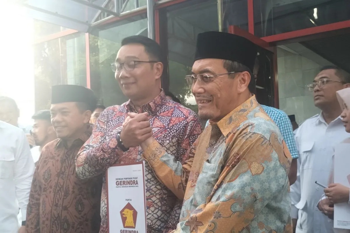 Bakal Calon Gubernur dan Wakil Gubernur Jakarta Ridwan Kamil-Suswono di kantor DPP Gerindra, Jumat (23/8/2024) (Walda Marison)