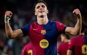 Selebrasi Pau Victor setelah mencetak gol untuk Barcelona dalam pertandingan pra-musim lawan Real Madrid di New Jersey, Amerika Serikat pada Sabtu (04/8/2024). (FC Barcelona)