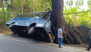 Potret Bus MGI Jurusan Palabuhanratu-Bogor Hantam Pohon di Bantargadung