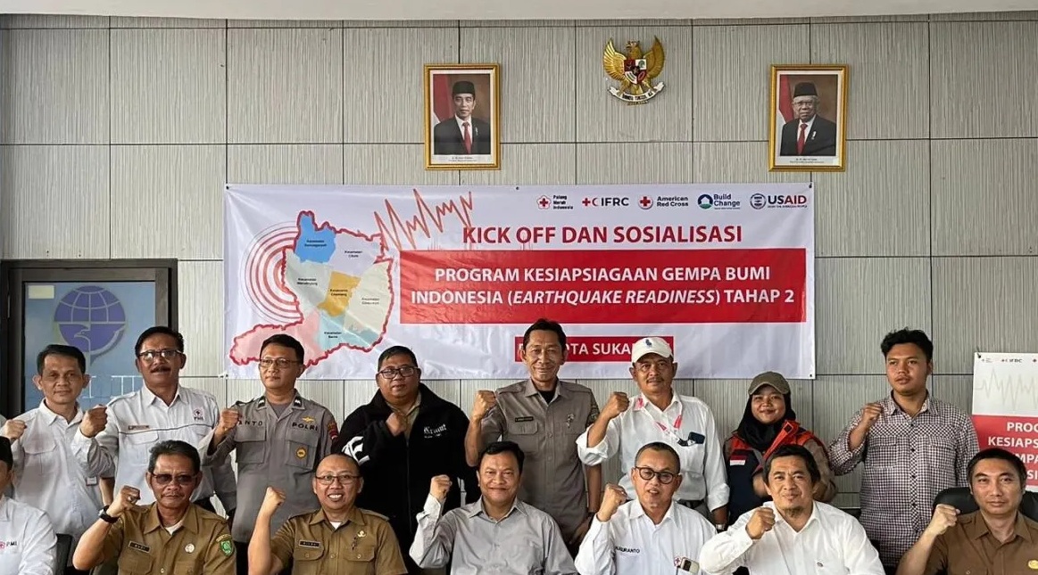 Kick Off dan Sosialisasi Program Kesiapsiagaan Gempa Bumi (Earthquake Readiness) fase II yang dilaksanakan PMI Kota Sukabumi, Selasa (03/09/2024). (Aditya Rohman)