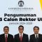 UI umumkan tiga nama calon rektor periode 2024–2029 yang lolos penyaringan. (Humas UI/Antara)