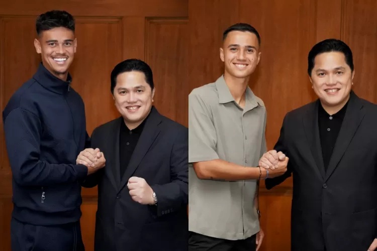 Momen Erick Thohir bersalaman dengan Calon Pemain Timnas Indonesia yaitu Mees Hilgers dan Elano Reijnders (Instagram@erickthohir)