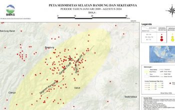 Peta data gempa jangka panjang yang mencatat bahwa Zona Sesar Garut Selatan (Garsela) adalah zona paling aktif gempa di Pulau Jawa. (Pusat Gempa Bumi dan Tsunami BMKG)