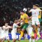 Timnas Indonesia lawan Timnas Australia. Pesepak bola Timnas Indonesia Rizky Ridho (kedua kanan) berebut bola di udara dengan pesepak bola Timnas Australia Cameron Burgess (ketiga kanan) pada laga Grup C putaran ketiga Kualifikasi Piala Dunia 2026 (ANTARA FOTO/Hafidz Mubarak)