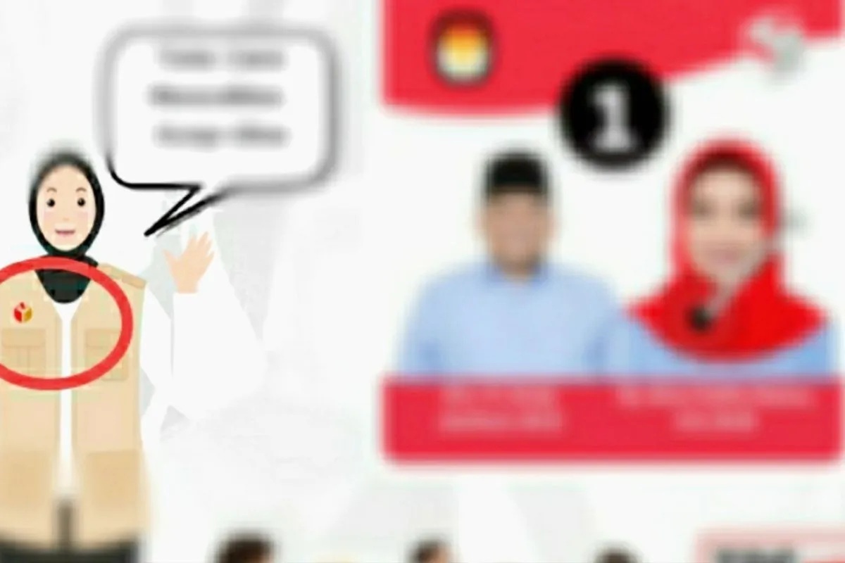 Tangkap layar video kartun memuat logo Bawaslu yang berisi simulasi pencoblosan pilkada mengarahkan ke salah pasangan calon bupati dan wakil bupati Karawang. (Tangkap Layar)
