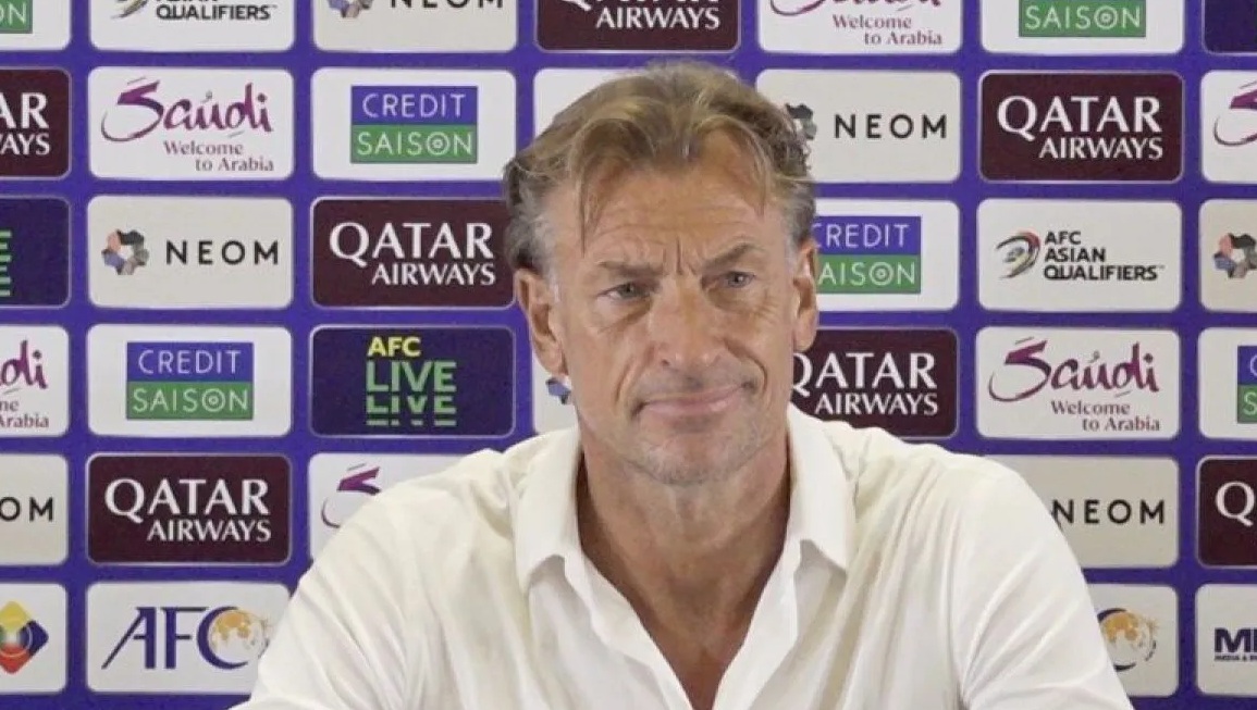 Pelatih timnas Arab Saudi Herve Renard menjawab pertanyaan pewarta pada jumpa pers setelah pertandingan putaran ketiga kualifikasi Piala Dunia 2026 zona Asia antara Indonesia melawan Arab Saudi di Stadion Utama Gelora Bung Karno, Jakarta, Selasa (19/11/2024). (YOGI RACHMAN)