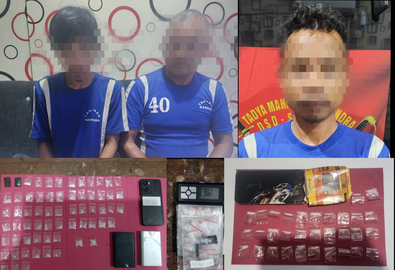 DIAMANKAN: Jajaran Sat Narkoba Polres Sukabumi Kota berhasil mengamankan ketiga pelaku pengedar narkoba, Senin (4/11). (FT: IST )