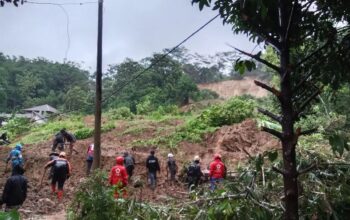 Petugas gabungan saat melakukan pencarian korban tertimbun longsor di Kampung Gunung Baen, RT 17/06, Desa Karangjaya, Kecamatan Gegerbitung, Kabupaten Sukabumi, Jabar pada Rabu, (4/12/2024). (Aditya A Rohman)