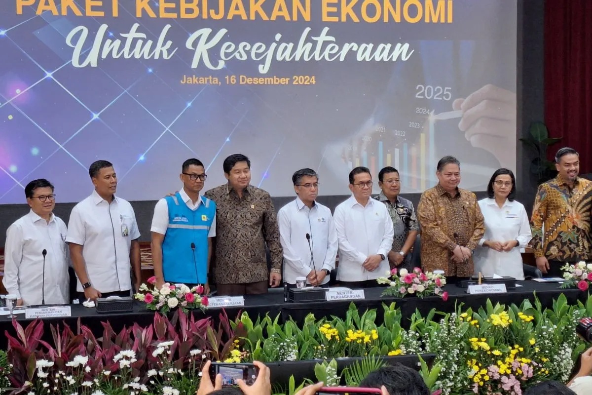 Konferensi pers Paket Kebijakan Ekonomi di Jakarta, Senin (16/12/2024) (Bayu Saputra)
