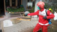 Bantu Operasi TDB, Relawan PMI Kota Sukabumi Semprot Desinfektan di Kecamatan Sagaranten