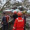 DIEVAKUASI : Petugas P2BK saat mengevakuasi pohon yang menimpa rumah warga terdampak bencana angin kencang di salah satu kecamatan yang ada di Kabupaten Sukabumi pada Kamis (30/01).(FOTO : UNTUK RADAR SUKABUMI)