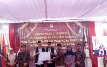 PENETAPAN: Komisi Pemilihan Umum (KPU) Kota Sukabumi, resmi menetapkan pasangan Ayep Zaki-Bobby Maulana sebagai Wali Kota dan Wakil Wali Kota Sukabumi terpilih pada perhelatan Pemilihan Kepala Daerah (Pilkada) 2024.(FT: IST)