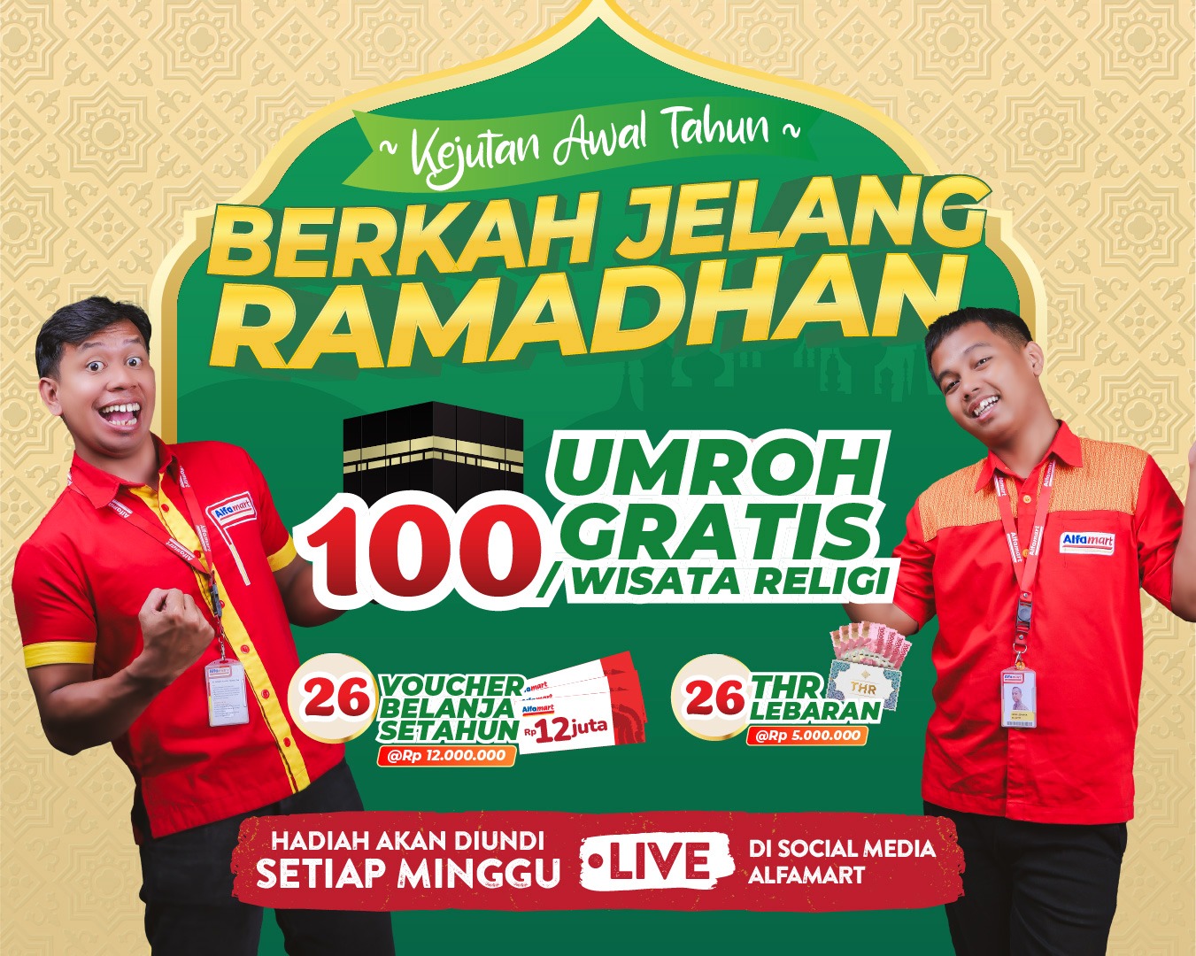 Mengawali tahun 2025, Alfamart menghadirkan program undian Kejutan Awal Tahun spesial menyambut bulan Ramadan dengan berbagi 100 tiket umrah atau wisata religi ke destinasi pilihan bagi para konsumen setianya. 