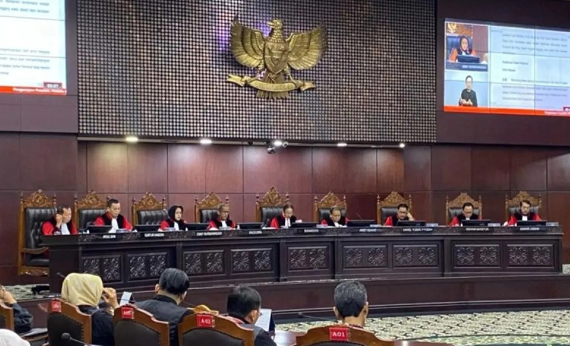 Sidang pengucapan putusan akhir sengketa Pilkada 2024 di Gedung I Mahkamah Konstitusi, Jakarta, Senin (24/2/2025). (Fath Putra Mulya)