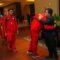 Ketua Umum PSSI Erick Thohir (kanan) menyalami pemain saat melepas pemain dan ofisial Timnas Indonesia menuju Australia di Jakarta, Minggu (16/3/2025). 