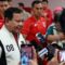 Presiden Prabowo Subianto memberikan pernyataan kepada pewarta setelah laga tim nasional Indonesia versus Bahrain di Stadion Utama Gelora Bung Karno, Jakarta, Selasa (25/3/2025). (Biro Pers Sekretariat Presiden)
