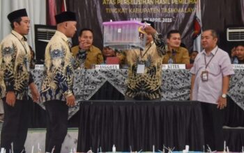 KPU Kabupaten Tasikmalaya menyelenggarakan Rapat Pleno Terbuka Rekapitulasi Penghitungan Suara Pemilihan Bupati dan Wakil Bupati Tasikmalaya hasil dari pelaksanaan Pemungutan Suara Ulang (PSU) Pemilihan Kepala Daerah Tasikmalaya di Gedung Ukhuwah Singaparna, Tasikmalaya, Jawa Barat, Rabu (23/4/2025).