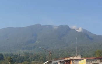 Gunung Gede terlihat dari objek wisata Cibodas, Kecamatan Cipanas, Cianjur, Jawa Barat. (Ahmad Fikri)