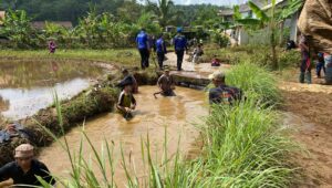 Cegah Banjir Susulan, Warga Cibadak dan Petugas Gabungan Bersihkan Sungai Pangasahan 