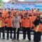 KOMPAK : Kalak BPBD Kabupaten Sukabumi, Deden Sumpena bersama jajarannya, saat foto bersama usai simulasi evakuasi mandiri gempa bumi. (FOTO : UNTUK RADAR SUKABUMI)