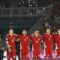 Sejumlah pesepak bola dan staf Timnas Indonesia menyanyikan lagu Tanah Airku usai mengalahkan Timnas Bahrain pada laga Grup C putaran ketiga Kualifikasi Piala Dunia 2026 Zona Asia di Stadion Utama Gelora Bung Karno, Senayan, Jakarta, Selasa (25/3/2025). (Hafidz Mubarak A).
