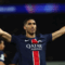 Bek Paris Saint-Germain asal Maroko Achraf Hakimi merayakan golnya dalam pertandingan leg kedua semifinal Liga Champions UEFA antara Paris Saint-Germain (PSG) dan Arsenal di stadion Parc des Princes di Paris, pada 7 Mei 2025. (AFP)