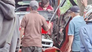 Elf Jurusan Sukabumi Surade Tabrak Pohon di Lengkong, Tiga Penumpang Luka