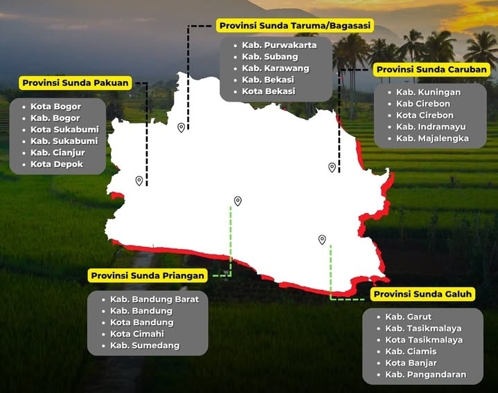 wacana pemekaran wilayah Provinsi Jawa Barat menjadi lima provinsi baru, termasuk usulan pembentukan Provinsi Sunda Pakuan yang mencakup wilayah Kabupaten dan Kota Sukabumi.