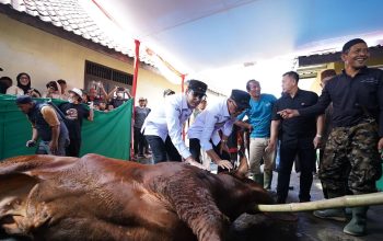 Wali Kota Sukabumi, Ayep Zaki, bersama Wakil Wali Kota, Bobby Maulana, menghadiri pemotongan hewan kurban bantuan Presiden RI, Prabowo Subianto, di Pondok Pesantren Al Mahfudzziyah, Cisarua, Cikole, pada Sabtu, 7 Juni 2025.(FOTO : Agus Rustiawandi-HUMAS PEMKOT)