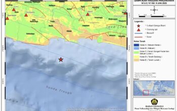 Peta pusat gempa dengan kekuatan magnitudo 5,0 di Kabupaten Pangandaran, Jawa Barat, Senin (9/6/2025). (Badan Geologi)