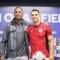 Pelatih timnas Indonesia, Patrick Kluivert, dan gelandang Joey Pelupessy menghadiri jumpa pers sebelum pertandingan putaran ketiga kualifikasi Piala Dunia 2026 zona Asia melawan Jepang di Suita City Stadium, Prefektur Osaka, Senin (9/6/2025). 