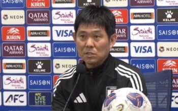 Pelatih timnas Jepang, Hajime Moriyasu, menghadiri jumpa pers sebelum pertandingan kualifikasi Piala Dunia 2026 Grup C zona Asia, di Suita City Stadium, Prefektur Osaka, Senin (9/6/2025). (HO/PSSI)