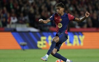 Penyerang Barcelona Lamine Yamal. (AFP/Lluis Gene)