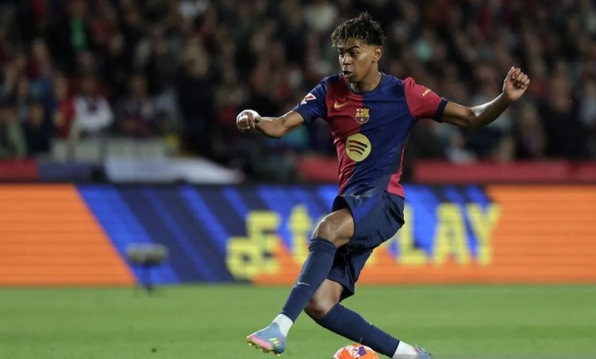 Penyerang Barcelona Lamine Yamal. (AFP/Lluis Gene)